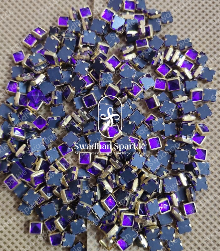 4X4 Square Purple Colour Glossy Kundans 4X4 Square Purple Colour Glossy Kundans - Image 1