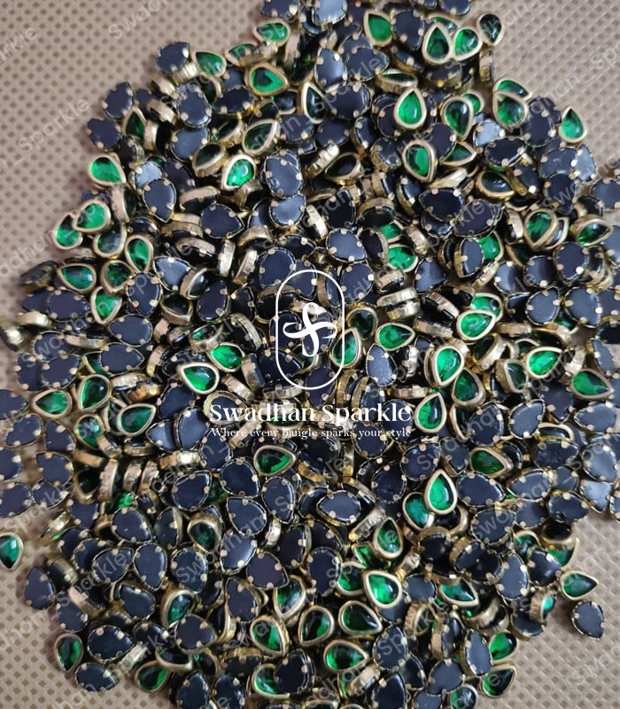 6X4 Drop Dark Green Colour Glossy Kundans 6X4 Drop Dark Green Colour Glossy Kundans - Image 1