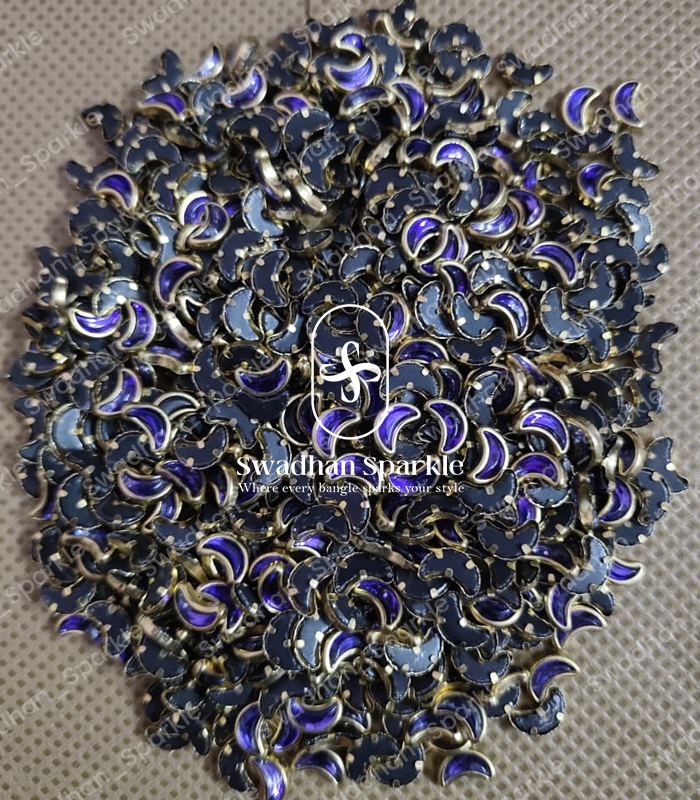 Moon Ink Blue Colour Glossy Kundans Moon Ink Blue Colour Glossy Kundans - Image 1