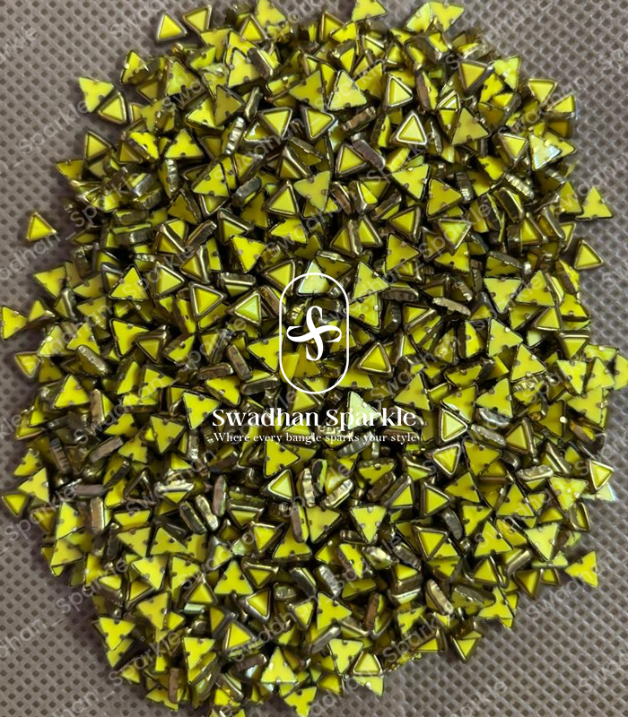 Triangle Yellow Colour Matt Kundans Triangle Yellow Colour Matt Kundans - Image 1